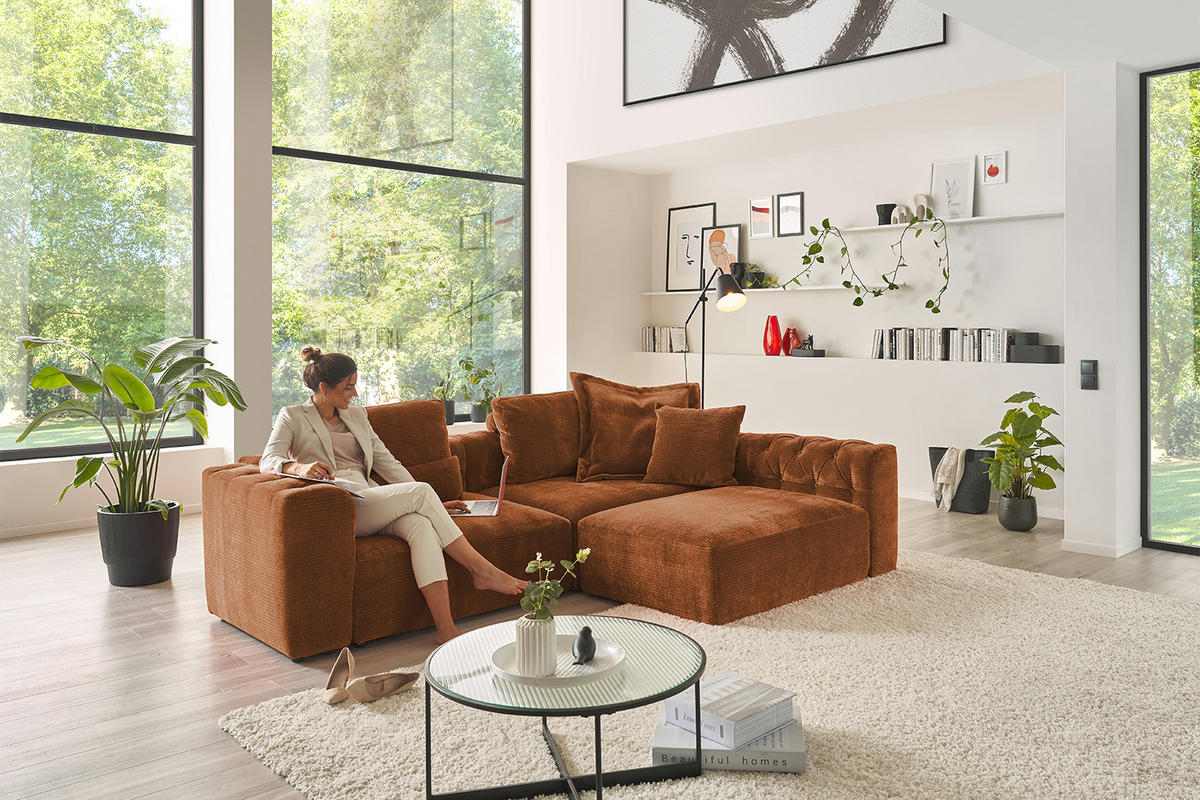 MODULSOFA SEPHI Rotbraun Cord - Rotbraun/Schwarz, Kunststoff/Textil (268/62/191cm) - KAWOLA