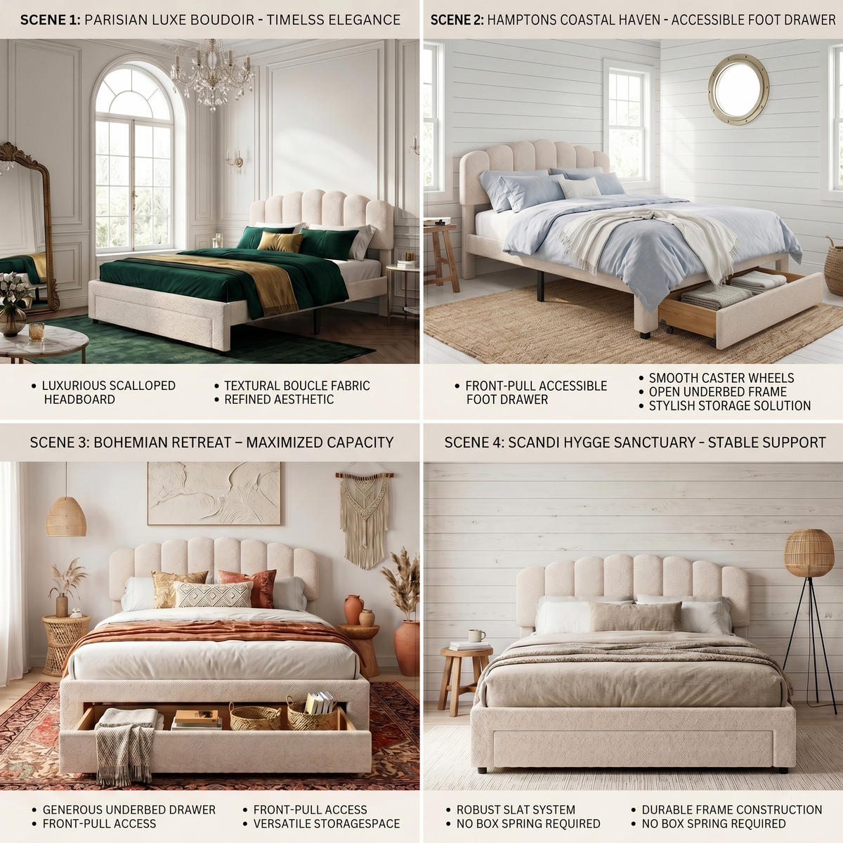 POLSTERBETT Muschel-Design 140/200 cm mit Schubkasten & USB Teddy-Fleece Beige - Beige, Textil (140/200cm) - Creahappy