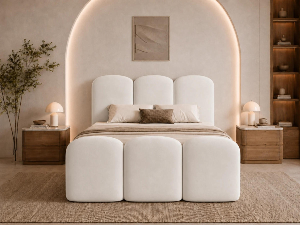 BOXBETT ROYAL 160x200 cm in Weiß, Bettkasten, Topper, Velvet-Stoff - Weiß, Holz/Textil (160/200cm) - EMLAR Home