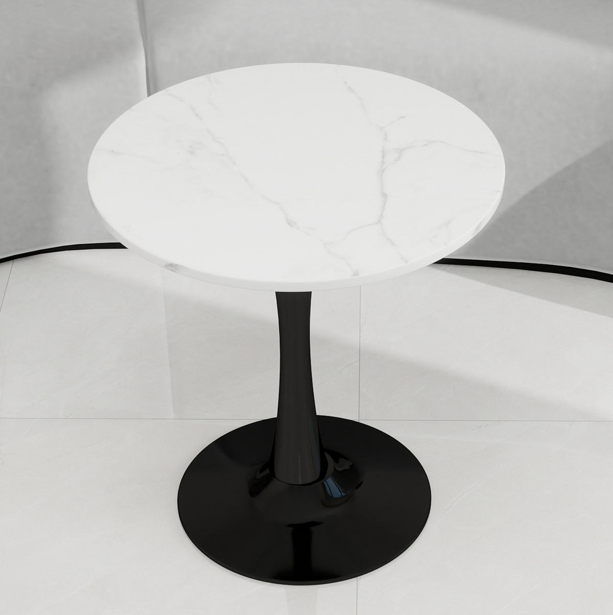 KONFERENČNÍ stolek 70/70/72 cm černá bílá z umělého mramoru s kulatou deskou - bílá, kámen (70/70/72cm) - OKWISH