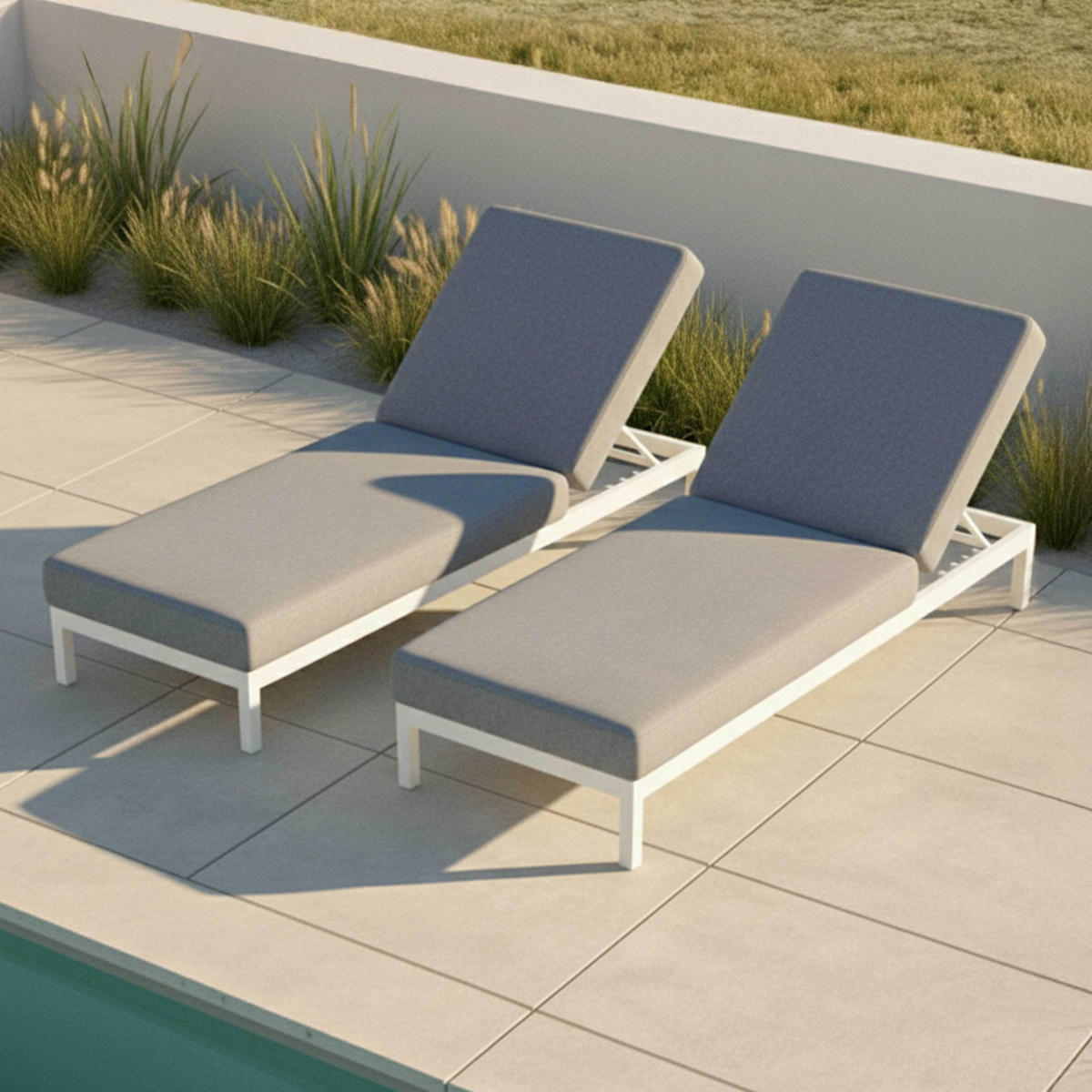 SONNENLIEGE 2-tlg., Weiß - Weiß, Metall (75/74/202cm) - Oviala