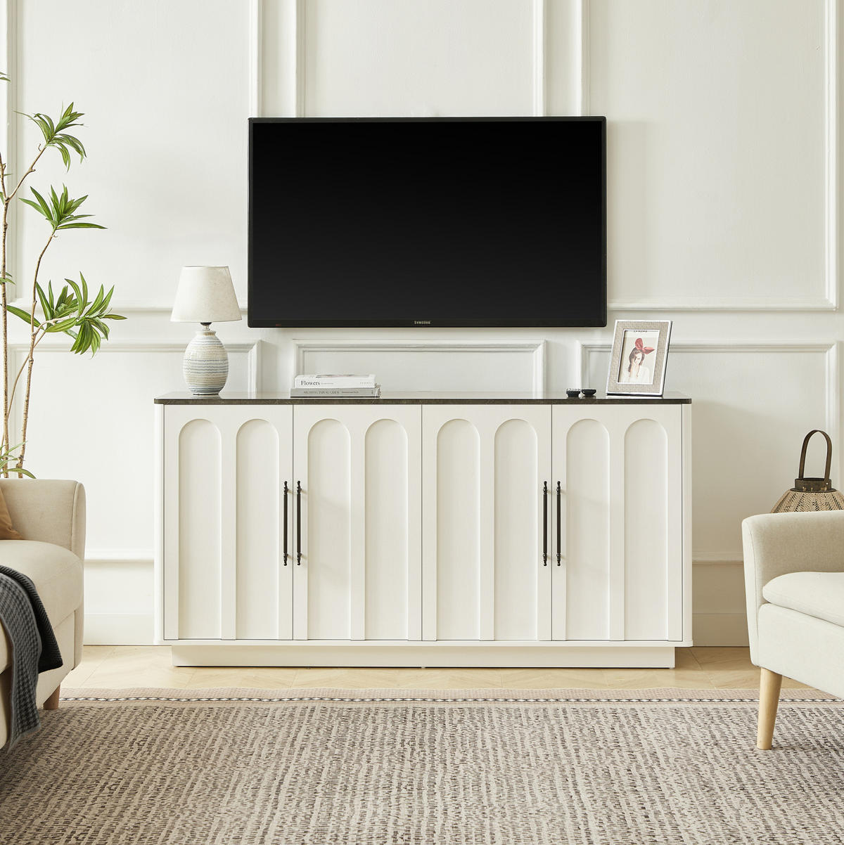 SIDEBOARD in Weiß und Schwarz 160x40x80 cm mit 4 Türen und Soft-Close-Funktion - Weiß, Holzwerkstoff (40/80/160cm) - IVMEU