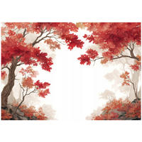 FOTOTAPETE Wald Bäume Rot 300x210 cm - Multicolor, Papier (300/210cm) - Wallarena