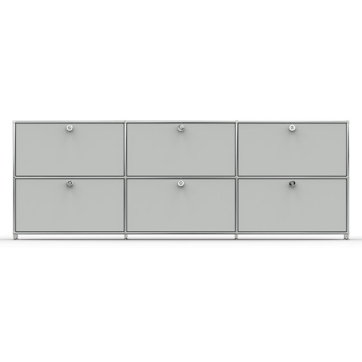 AKTENSCHRANK, 6 Klappen & Schloss, Breite 227 cm, Lichtgrau - Chromfarben/Silberfarben, Metall (40/80.5/227.2cm) - Versee