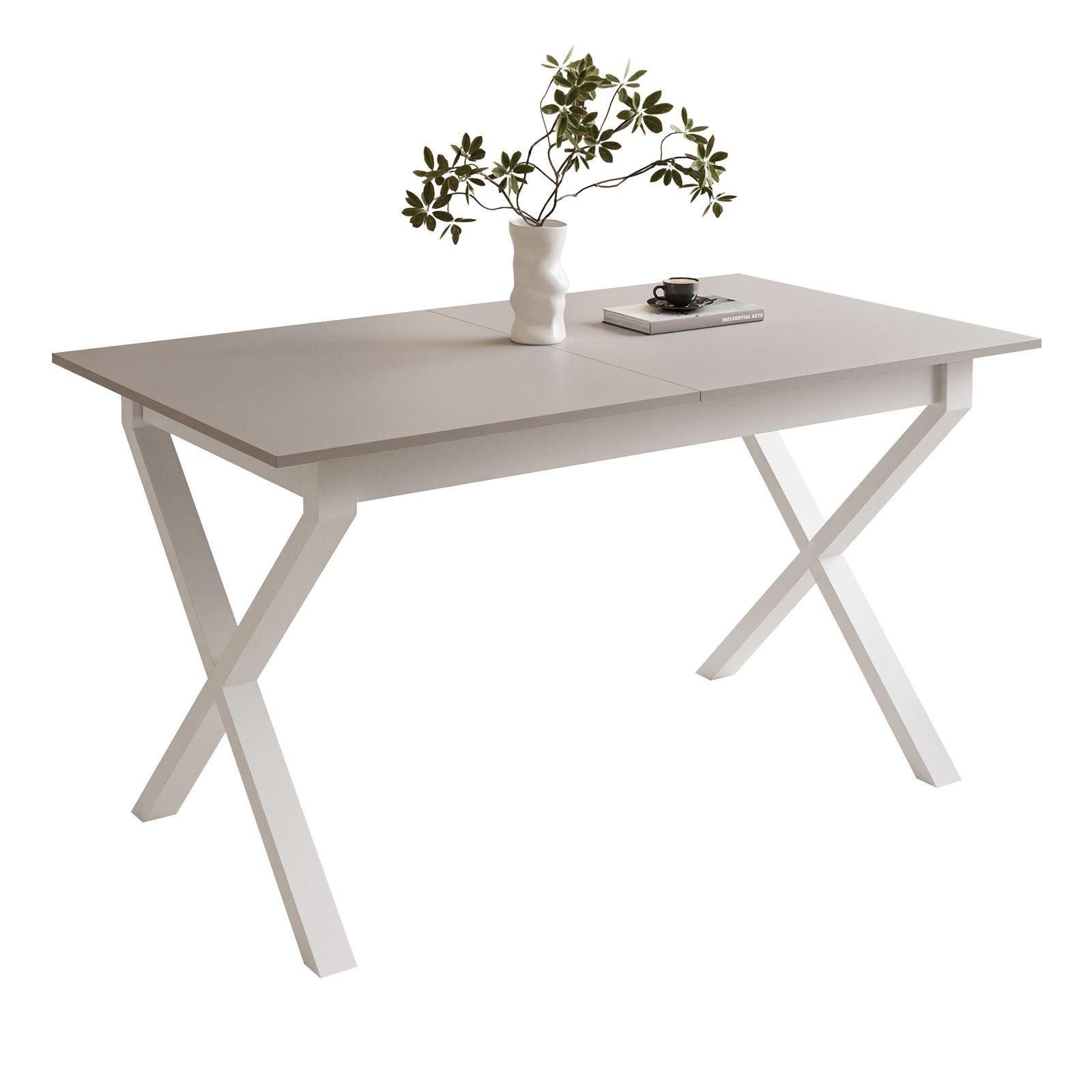 ESSTISCH ARTON II ausziehbarer Tisch 140-195 cm für 6-8 Personen - Beige/Weiß, Holzwerkstoff/Metall (140/80/77cm) - Lookway