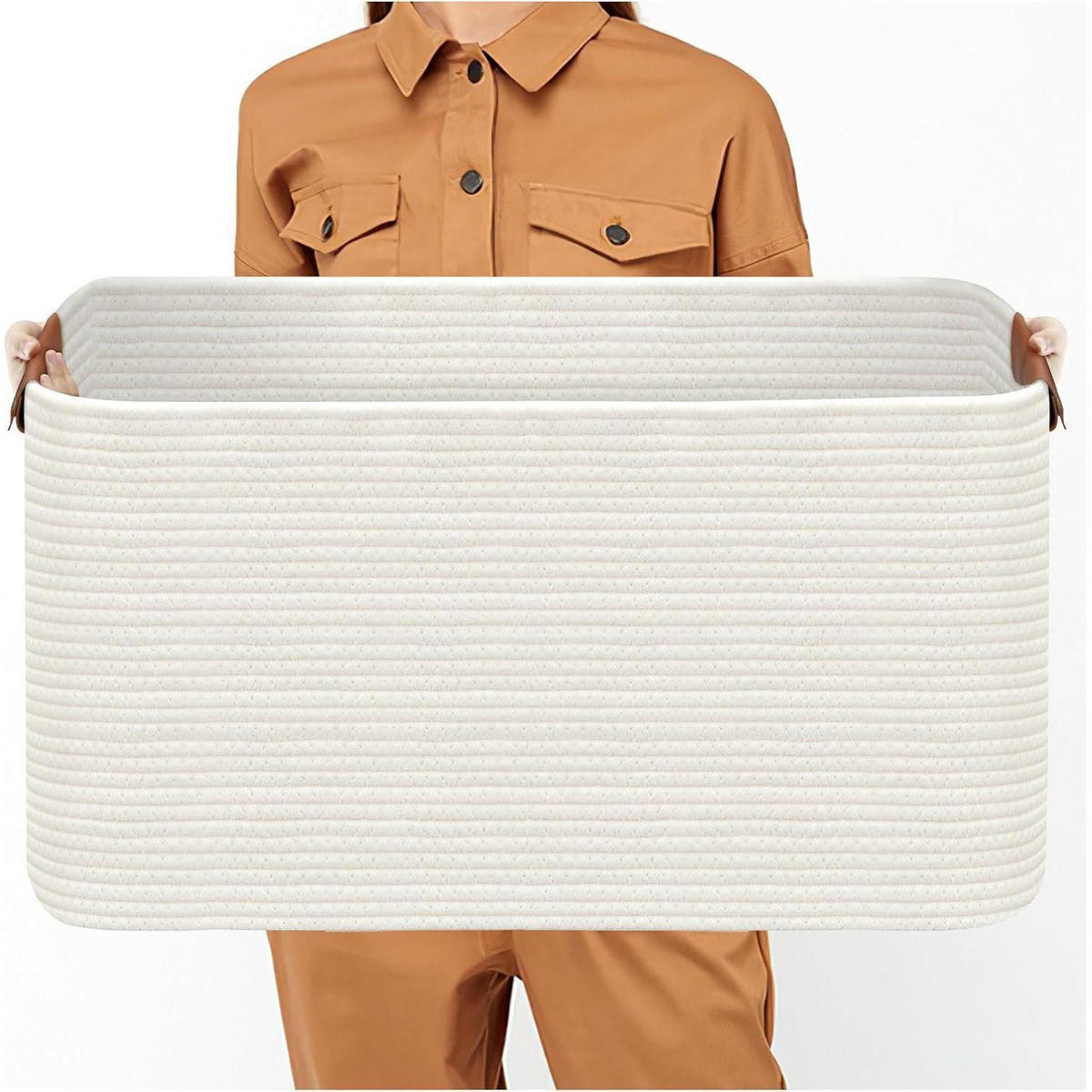 WÄSCHEKORB 55 x 38 x 30 cm Weiß - Weiß, Naturmaterialien (38/30/55cm)