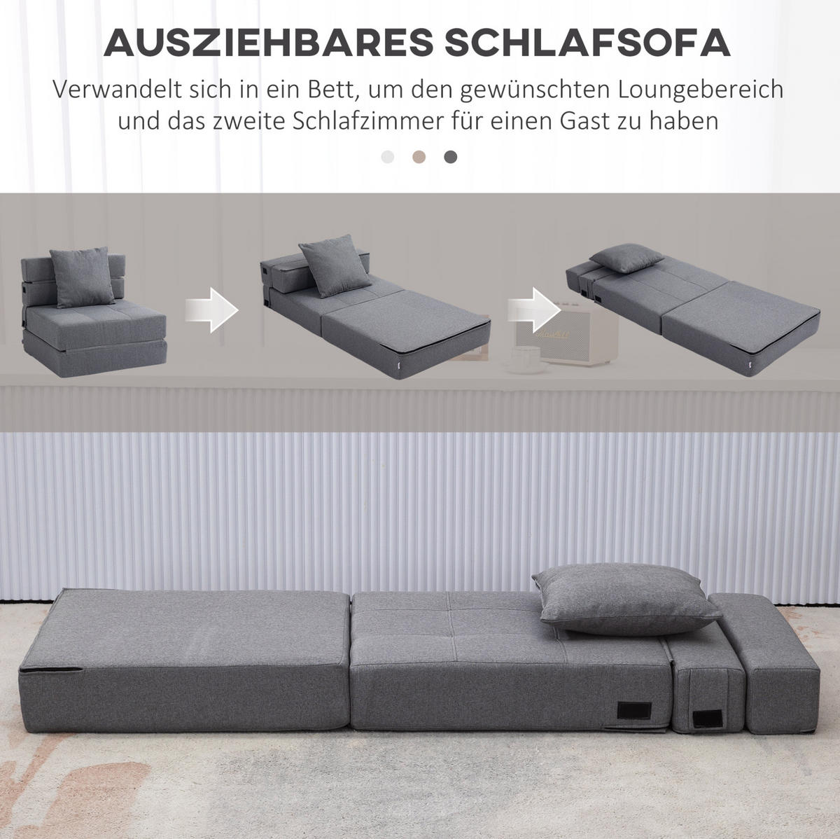 SCHLAFSESSEL 2-in-1 klappbar mit Kissen, 70/70/61 cm, Dunkelgrau - Dunkelgrau, Textil (70/61/70cm) - Redom
