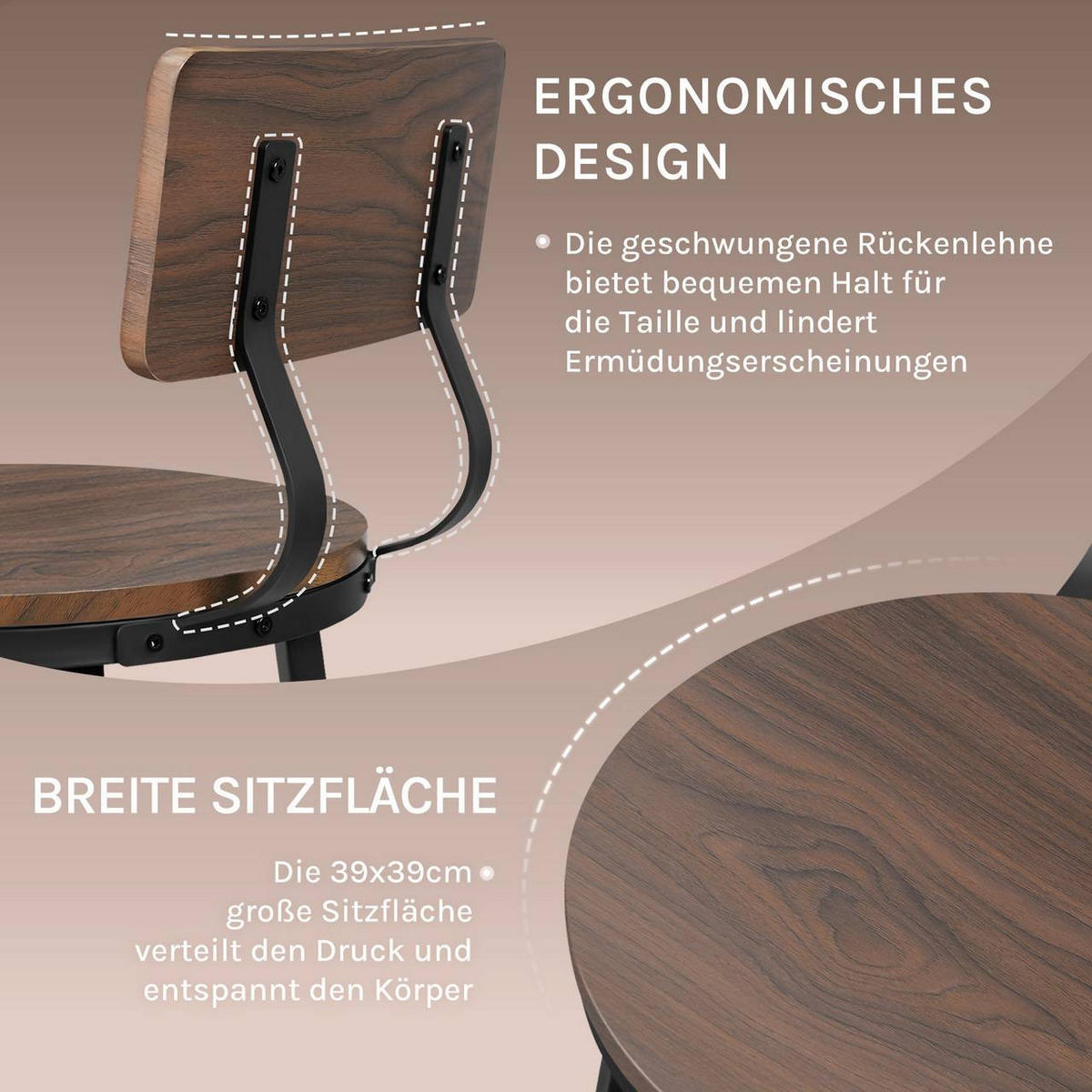 BARHOCKER 6er Set, Metallgestel, Dunkle Holzoptik - Nussbaumfarben/Schwarz, Holzwerkstoff/Metall (51.5/89/51.5cm) - Woltu