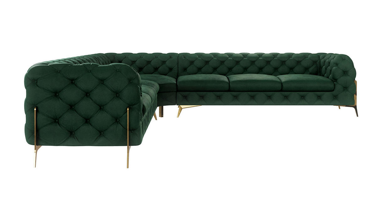 ECKSOFA Chesterfield Lexi Flasche Grün Samt - Smaragdgrün/Goldfarben, Holz/Textil (323/323cm) - S-Style Möbel