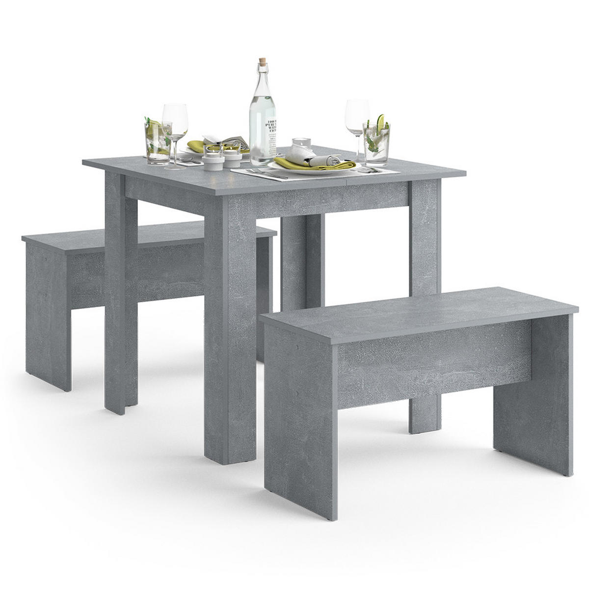 ESSTISCH SET Sentio Beton 80 x 80 cm mit 2 Bänken - Grau, Holzwerkstoff (80/73/80cm) - Vicco