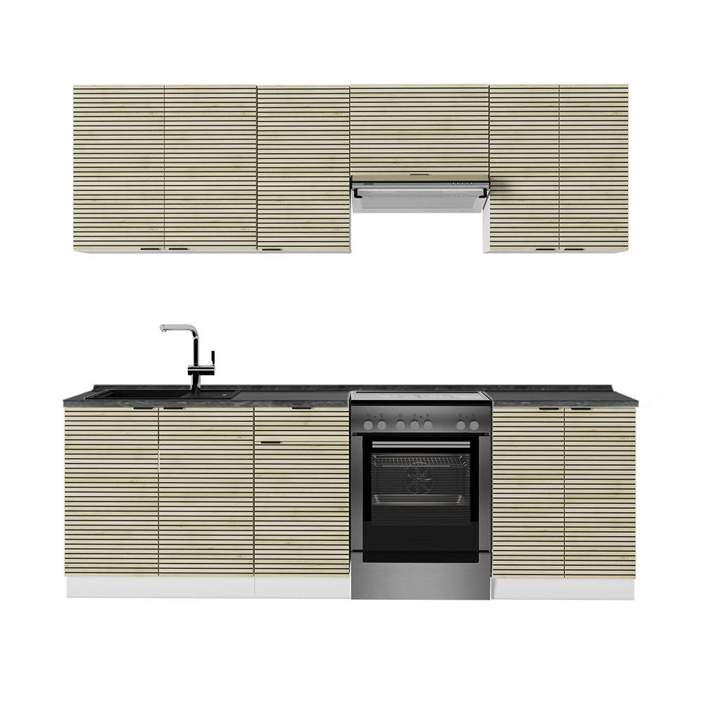 KÜCHENZEILE Fame-Line Eiche Paneel/Weiß 240 cm , AP Anthrazit - Hellbraun/Weiß, Holzwerkstoff (240/81.6/60cm) - Vicco