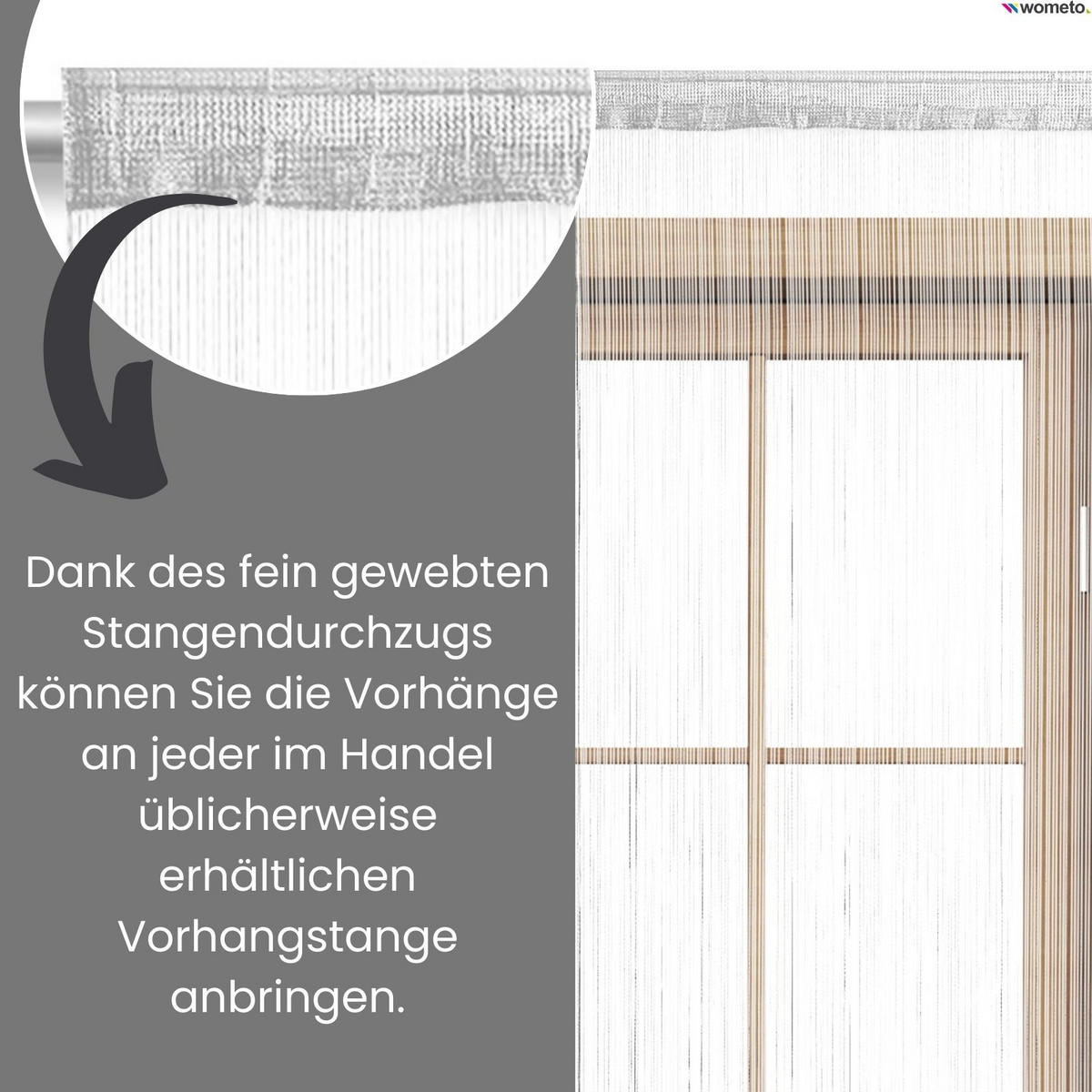 FADENVORHANG weiß 245/90 cm Stangendurchzug kürzbar - Weiß, Textil (90/245/1cm) - wometo
