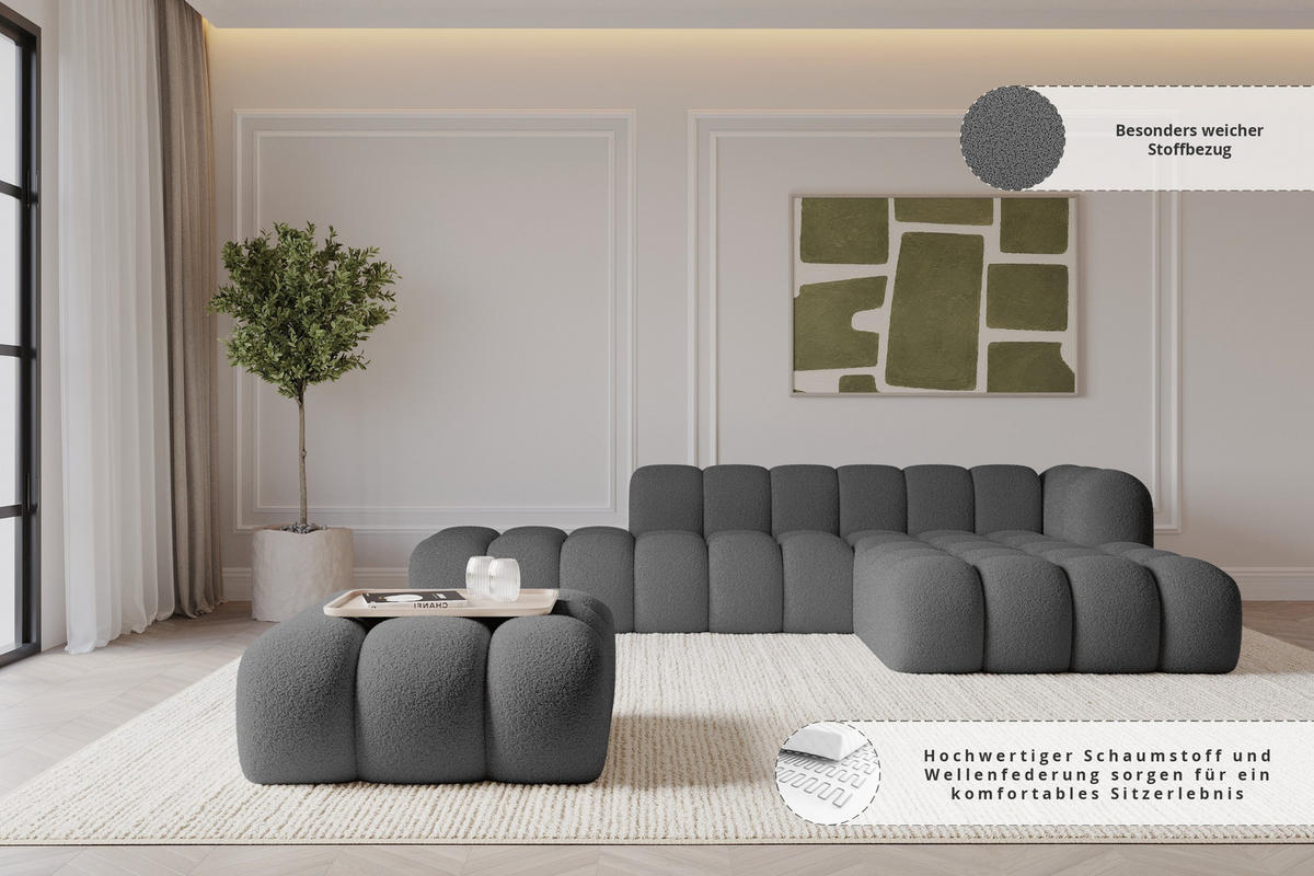 TABURET OLEA-PUF 91x87x44 cm Šedá Buklé - šedá/černá, kompozitní dřevo/textil (91/44/87cm) - ALTDECOR