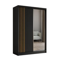 KLEIDERSCHRANK mit Spiegel-Schiebetüren und Aluminium-Leisten, LED-Beleuchtung - NALLA - 150 cm Schwarz+Schwarz+Artisan - Anthrazit/Eiche Artisan, Holzwerkstoff (150/216/61cm) - ALTDECOR