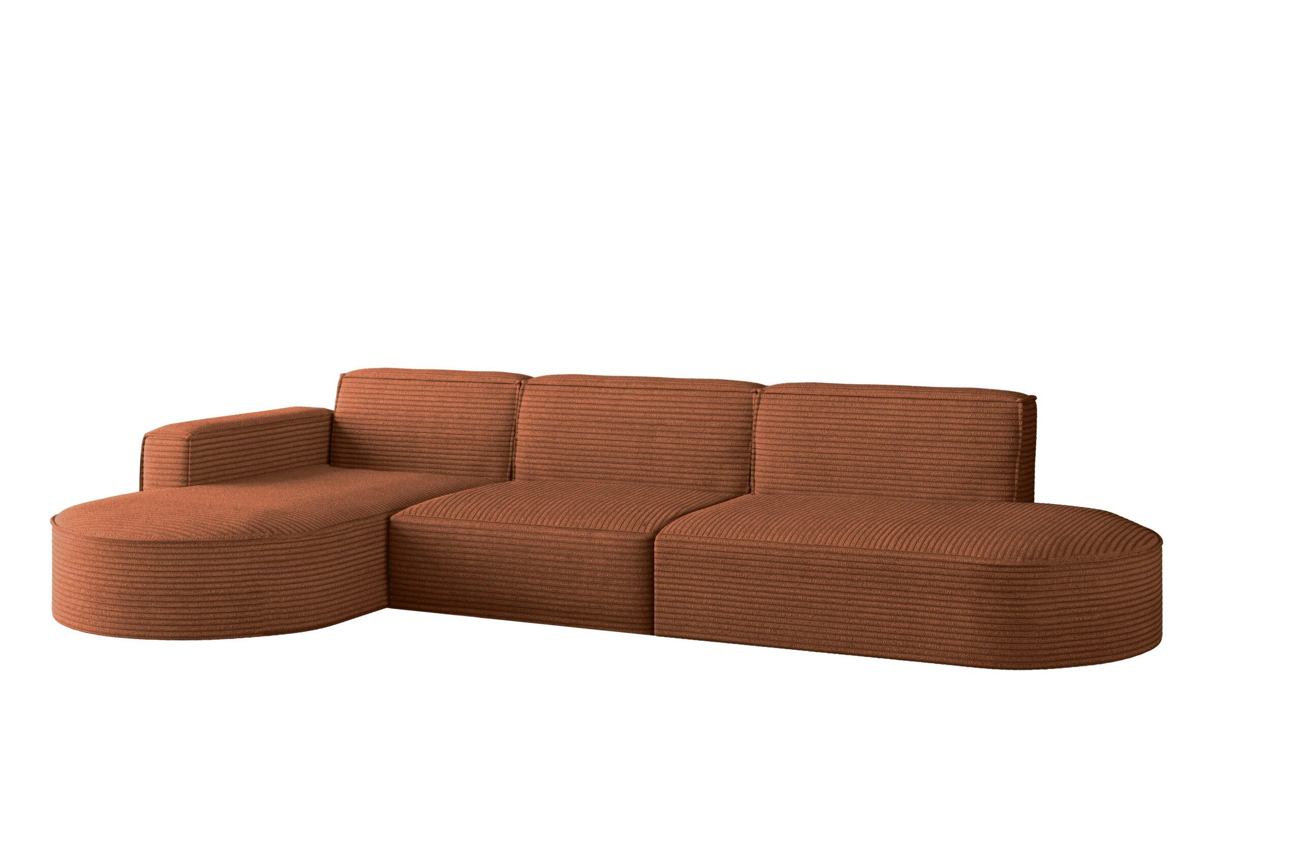 ECKSOFA Designer, Sofa L form MODENA 296cm stoff Poso Ziegel Links - Orange, Holz (165/296cm) - Kaiser Möbel
