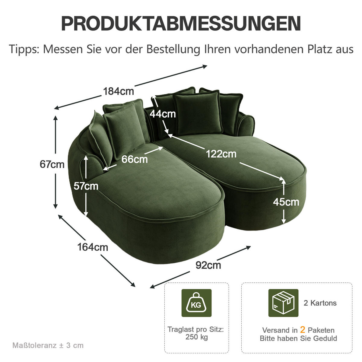 SCHLAFSOFA DE-34260 modular Grün - Grün, Textil (164/67/184cm) - ComfortXL