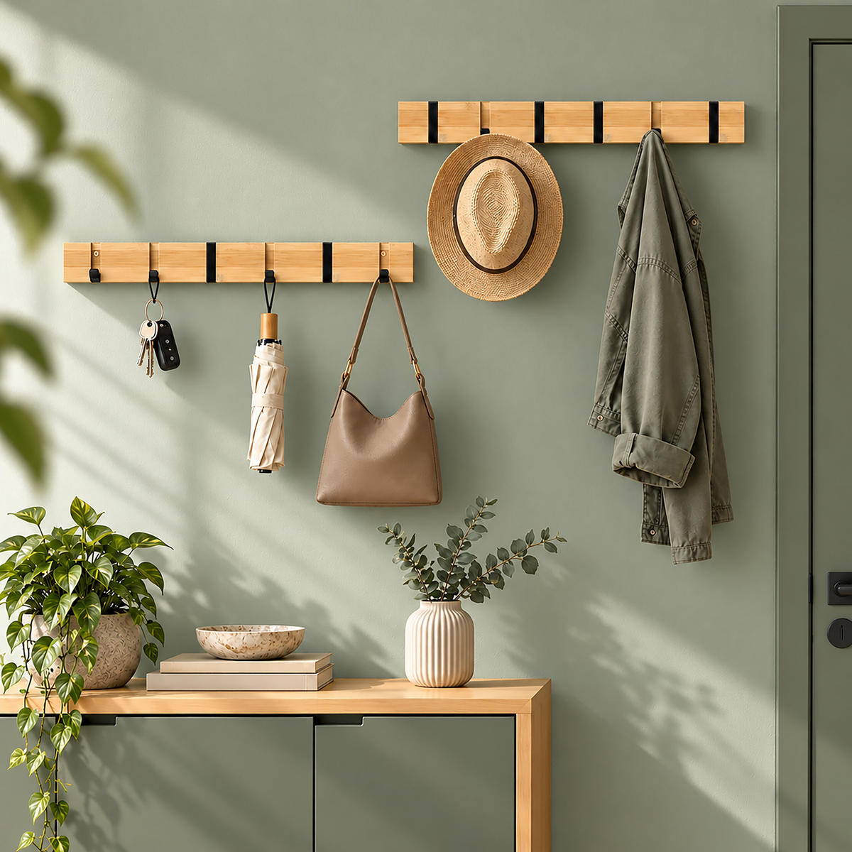 VĚŠÁK Bílý 2er-Set bambus - bílá, kov/dřevo (60/5.5/1.5cm) - Relaxdays