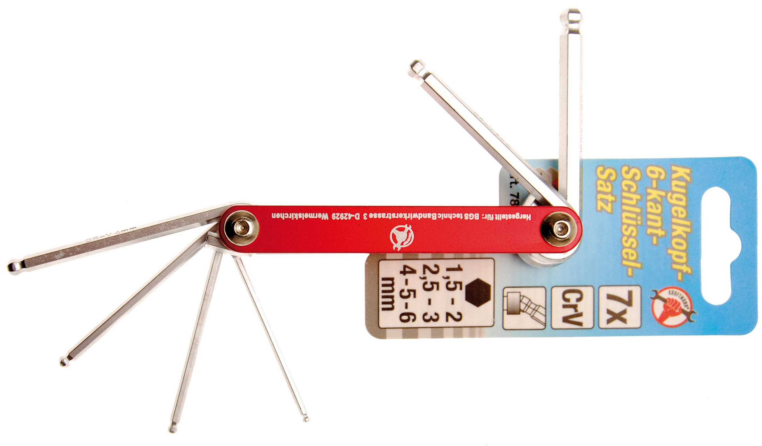 KLAPPSCHLÜSSEL | INNENSECHSKANT MIT KUGELKOPF 1,5 - 6 MM | 7-TLG. - Multicolor, Kunststoff/Metall (1/1cm) - BGS technic