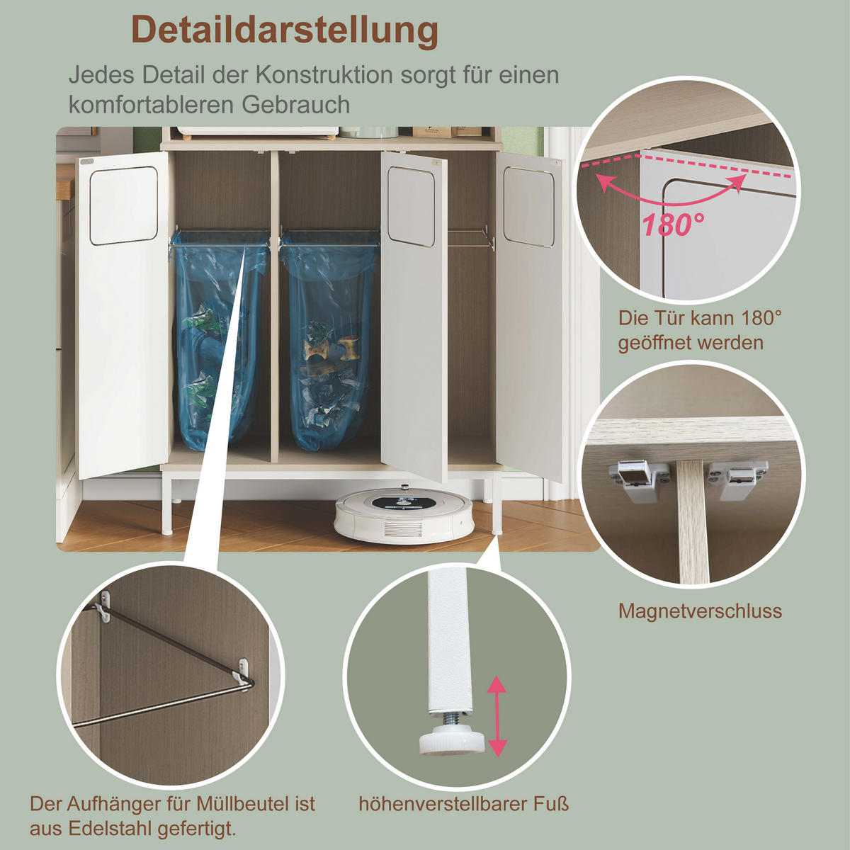 BUFFET 80/35/181 cm Weiß aus MDF mit Mikrowellenfach - Weiß, Holzwerkstoff (80/181/35cm) - OKWISH