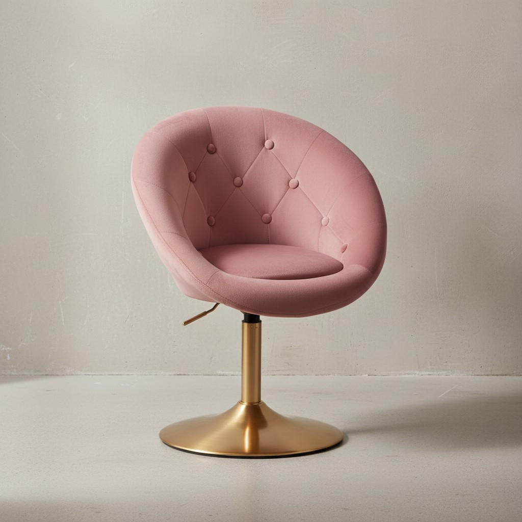 LOUNGESESSEL Chesterfield-Stil mit Samtbezug und 360° Drehfunktion, Rosa 67x62x100 cm - Pink/Goldfarben, Textil/Metall (67/100/62cm) - KADIMA DESIGN