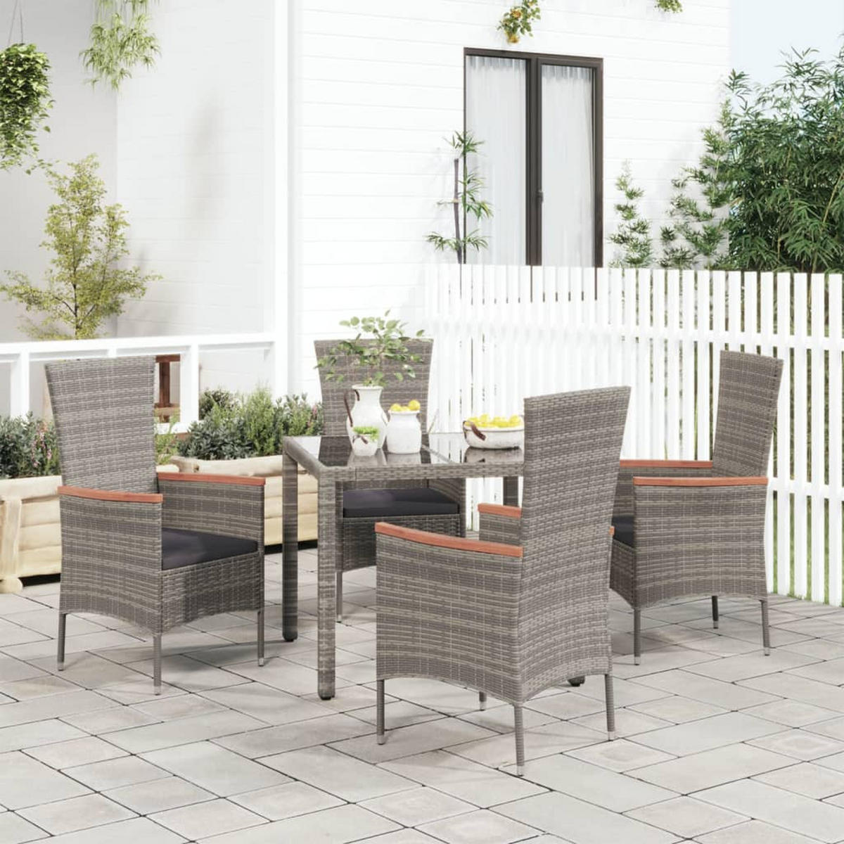 GARTENSTÜHLE mit Kissen 4 Stk. Poly Rattan Grau - Grau, Kunststoff (60/108/58cm) - furnicato
