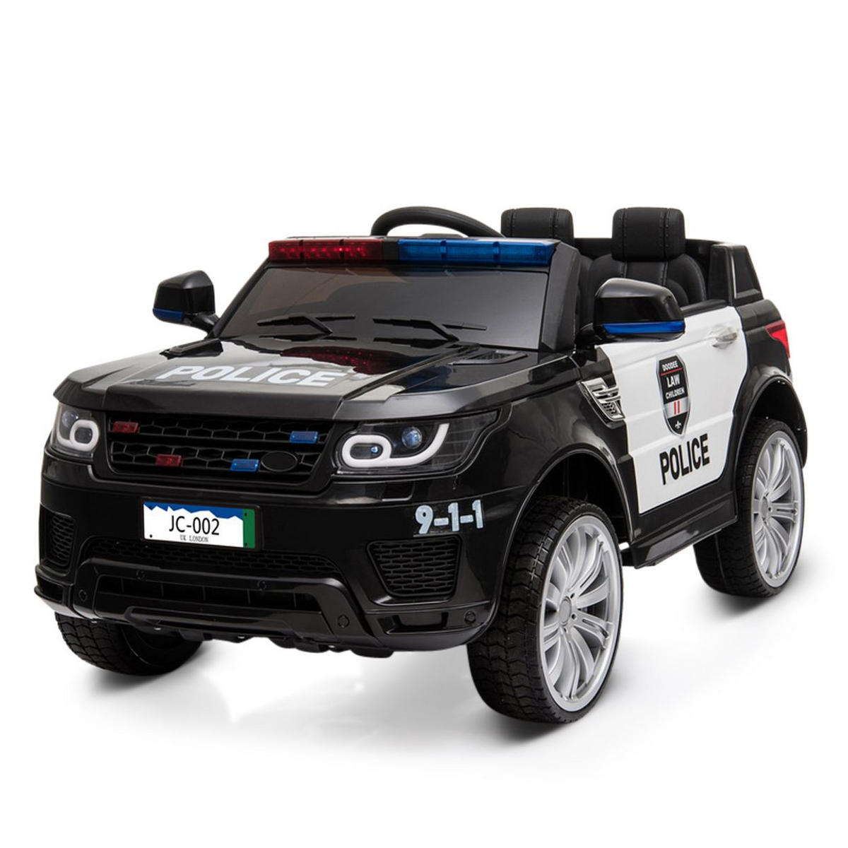 ELEKTROAUTO Squad JC002 schwarz Musikfunktion 2 Motoren Gurt Sirenenleuchten - Schwarz, Kunststoff (110/52/68cm) - Moni