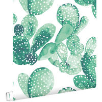 TAPETE gemalte Kakteen in Blüte 53 cm x 10.05 m - Grün, Papier (53/1000cm) - ESTAhome