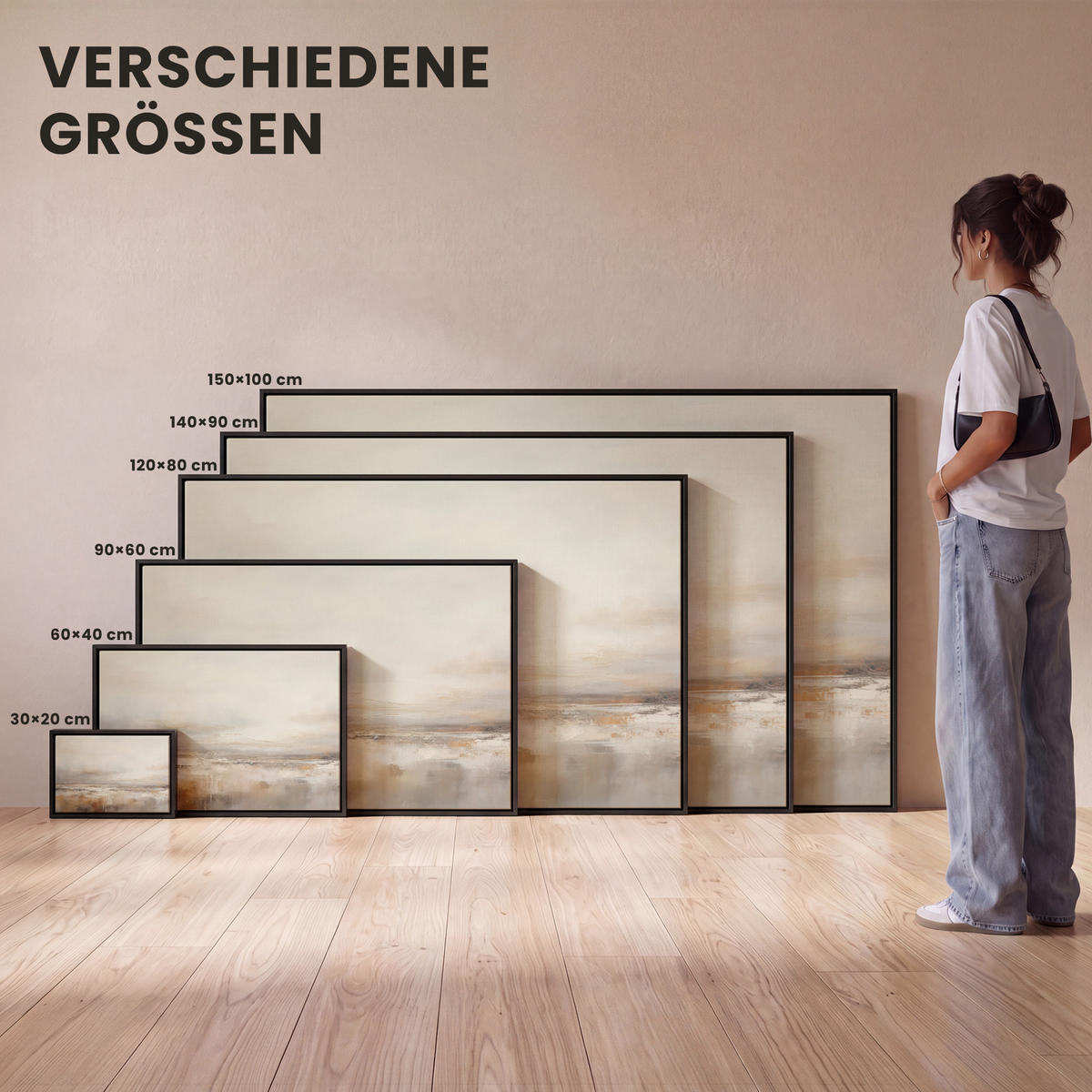 LEINWAND Bilder mit Rahmen - Kunst - Industriell - Grau - Braun - Abstrakt - 120x80 - Sandfarben, Textil (120/80cm) - MuchoWow