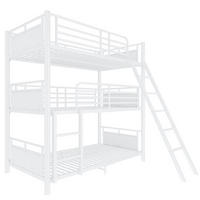 DREIFACH-ETAGENBETT aus Metall und Holz 90x200 cm Weiß mit 3 Schlafplätzen und 2 Leitern - Weiß, Metall (90/200cm) - Modfu