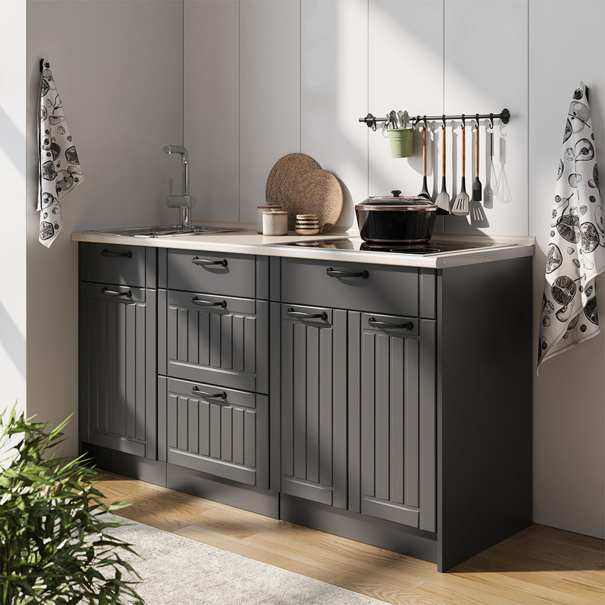 KUCHYNSKÝ BLOK Fame-Line, Tmavo-sivá/antracitová, 150 cm, AP Antracit - antracitová/tmavosivá, kompozitné drevo (150/82/60cm) - Vicco