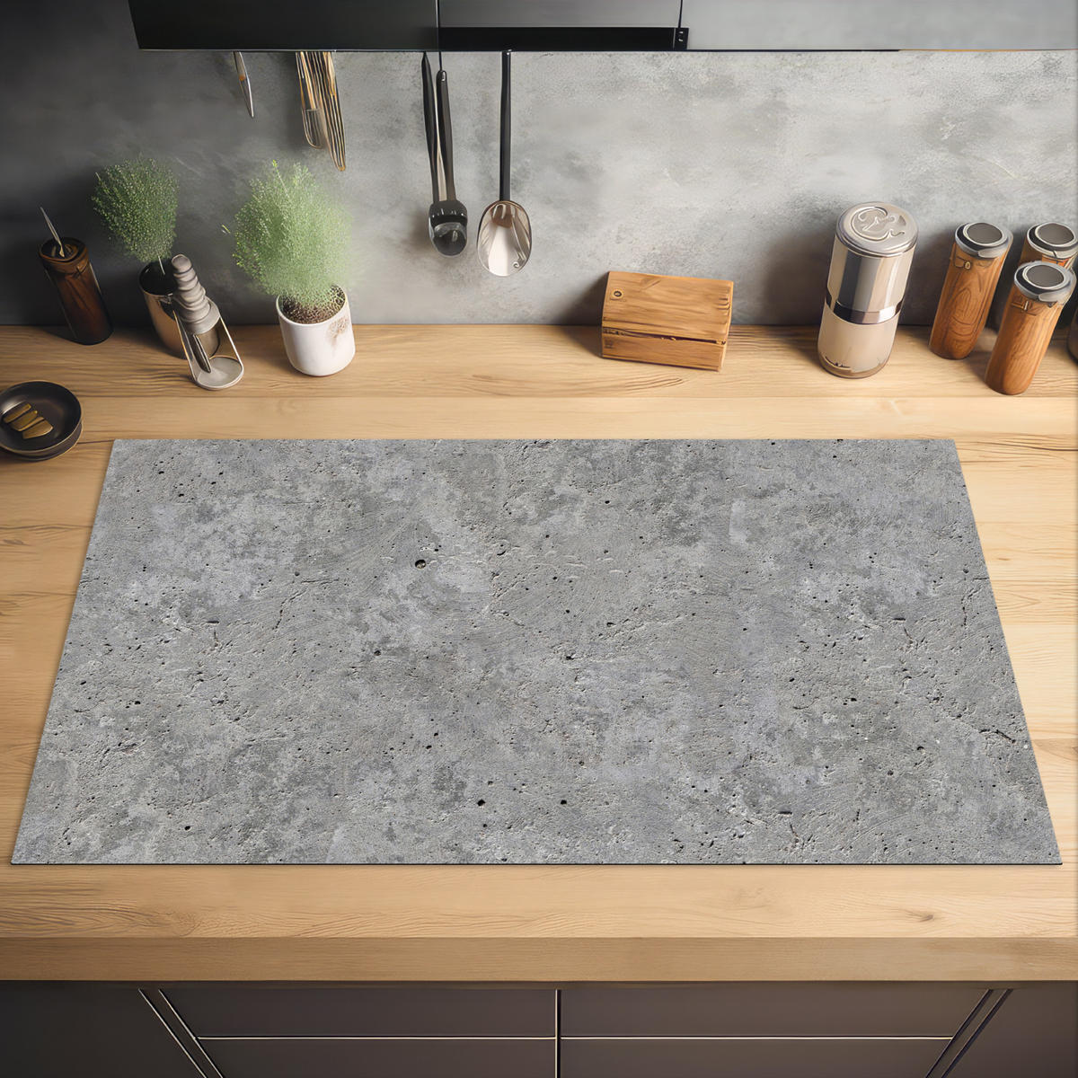 HERDABDECKPLATTE Beton - Schiefer - Grau - Struktur aus Beton Induktionsschutz 91.2x52 cm - Hellgrau, Kunststoff (91.2/52/0.2cm) - MuchoWow