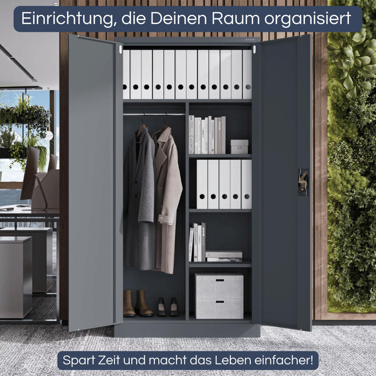 MEHRZWECKSCHRANK Metall abschließbar REKL 185x90x45cm Anthrazit - Anthrazit, Metall (90/185/45cm) - DELUKE