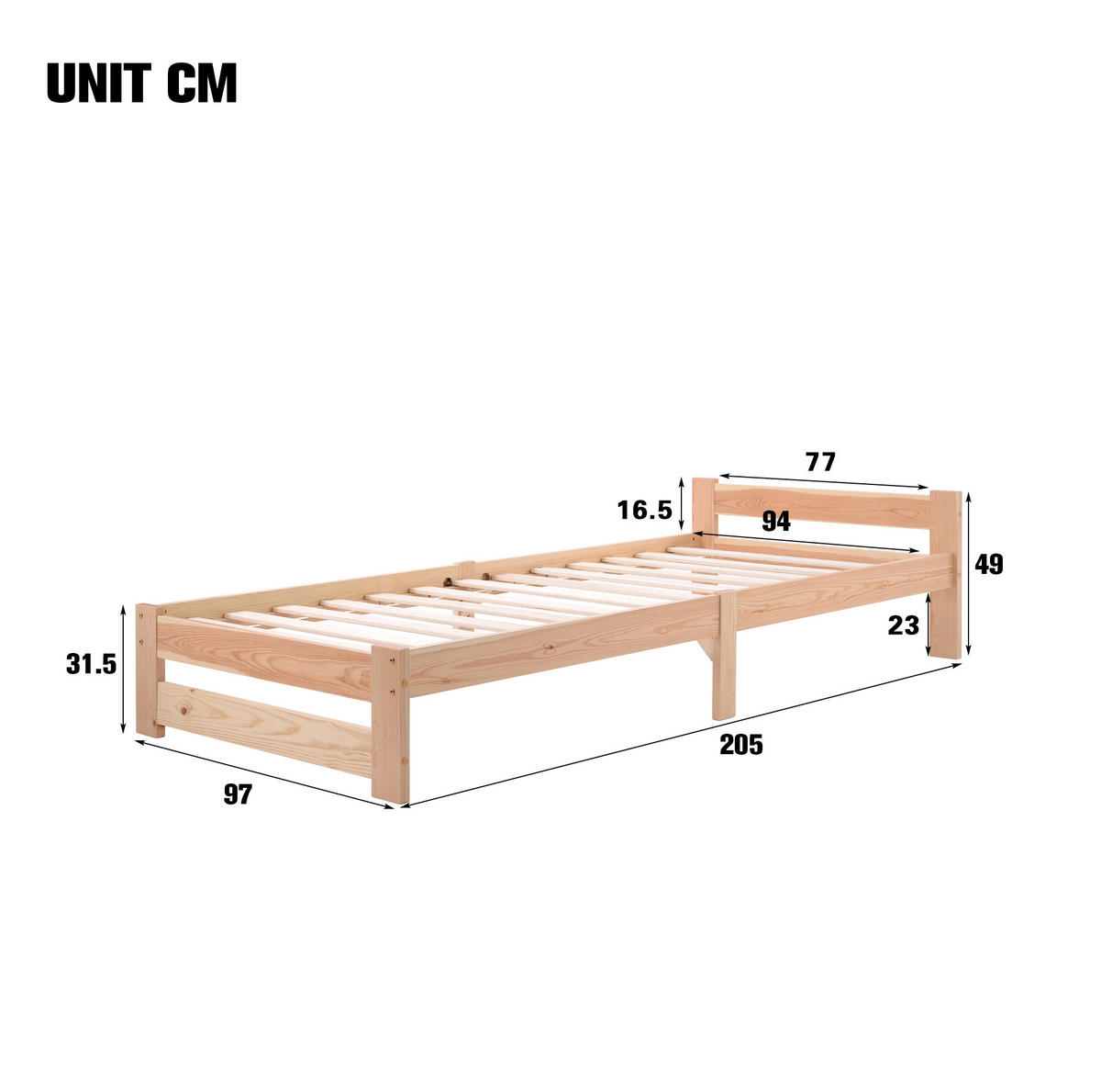 KINDERBETT aus Kiefer 90x200 cm Natur mit integriertem Lattenrost und massiver Konstruktion - Naturfarben, Holz (90/200cm) - Modfu