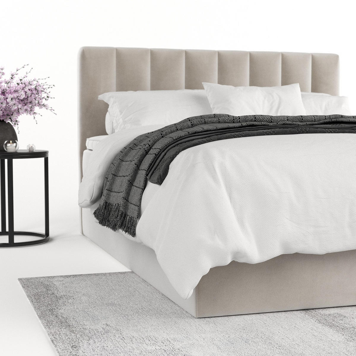 BOXBETT Lusso 200/200 cm Hellbeige im Paros Stoff - Beige/Schwarz, Holz/Holzwerkstoff (200/200cm) - AltaBeds