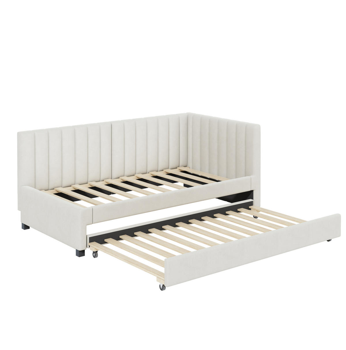 AUSZIEHBETT 90/200 cm aus Samt in Beige mit Lattenrost - Beige, Leder (90/200cm) - Flora Grace