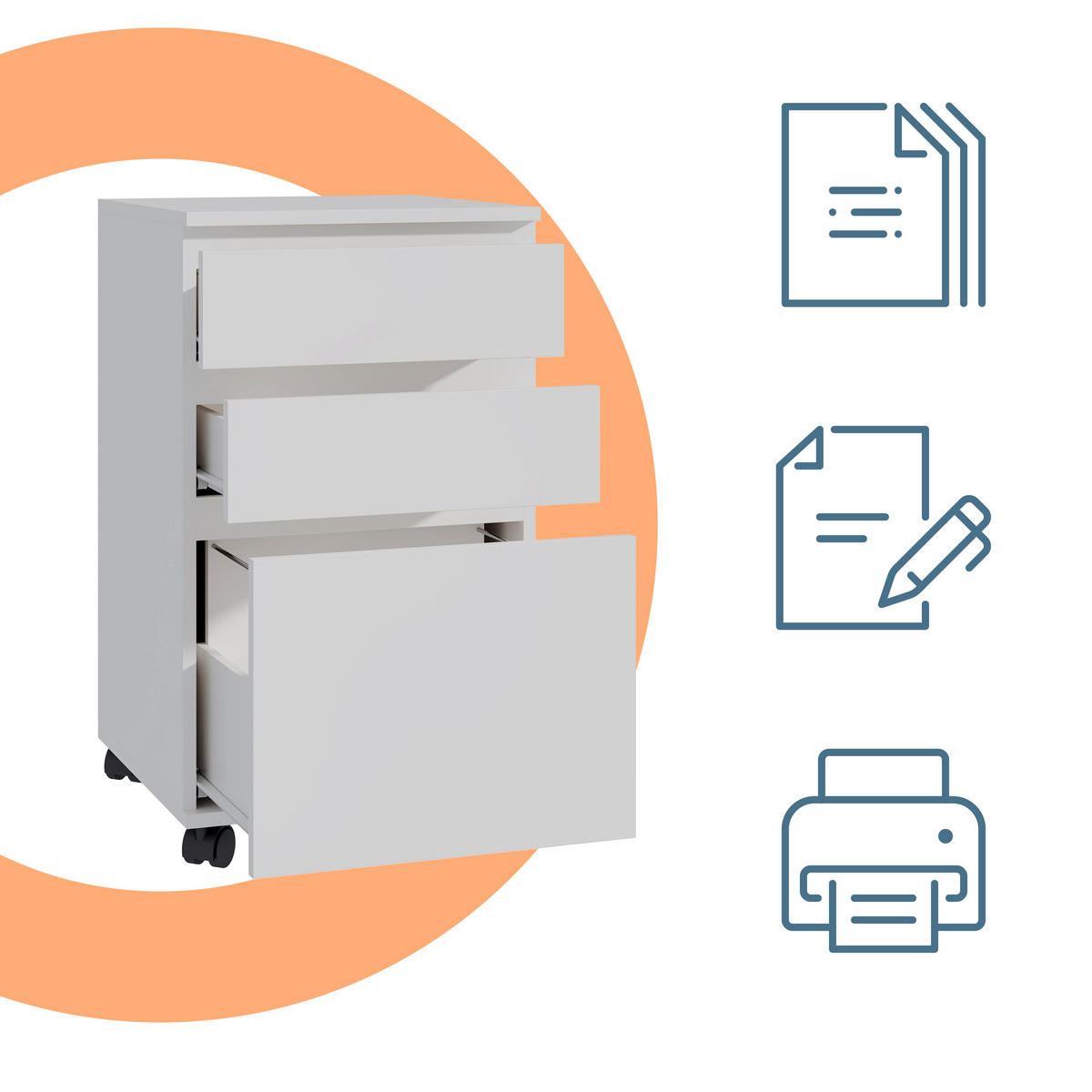 ROLLCONTAINER - Weiß, Holzwerkstoff/Kunststoff (40/70/40cm) - Relaxdays