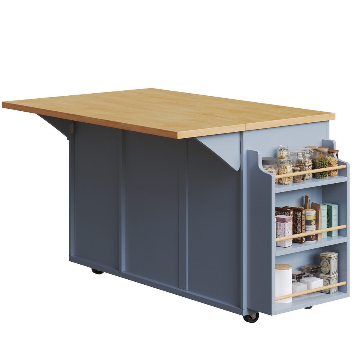 KÜCHENINSEL mit klappbarer Arbeitsplatte, MDF/Metall, 143/75/91 cm - Blau, Kunststoff (75/91/143cm) - Rolipo