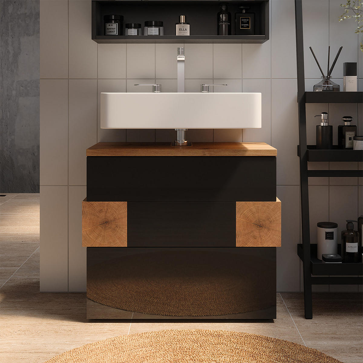 WASCHBECKENUNTERSCHRANK Eden Anthrazit 70 x 64.5 cm mit 2 Schubladen - Anthrazit/Eiche Artisan, Holzwerkstoff (70/64.5/37cm) - Vicco