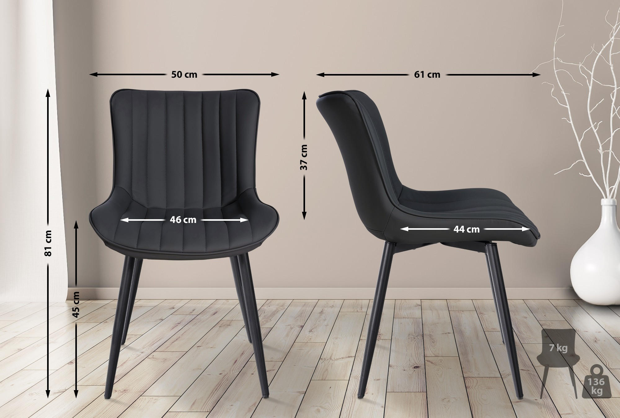 Thumbnail - CLP Stuhl, Schwarz, Textil, 50x81x61 cm, Esszimmer, Stühle, Esszimmerstühle, Vierfußstühle