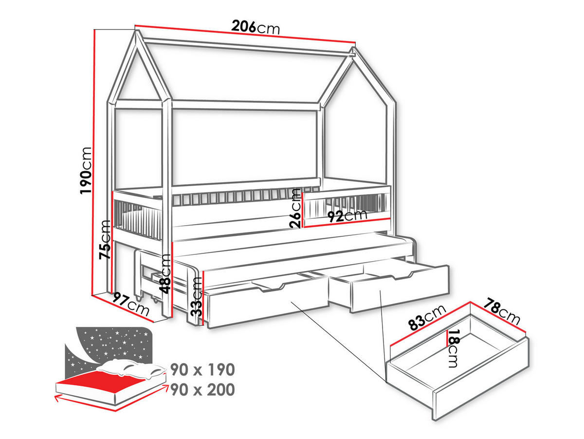 HAUSBETT Asher 90 - Weiß, Holz (90/200cm) - MIRJAN24