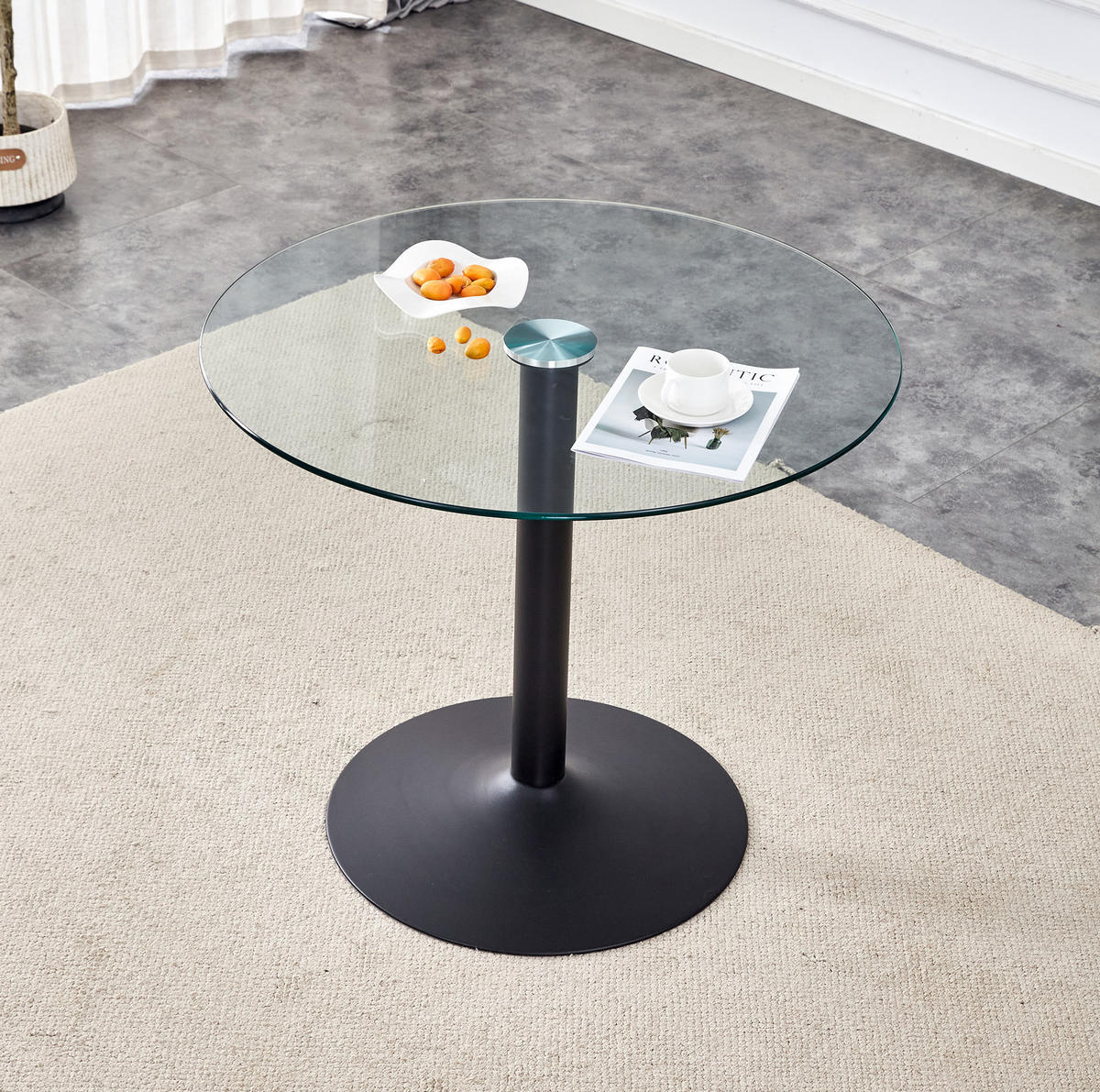 BISTROTISCH 85/76 cm aus Glas und Metall mit gehärteter Glasplatte und stabilem Gestell, Schwarz/Transparent - Schwarz, Holzwerkstoff (85/85/76cm) - Redom