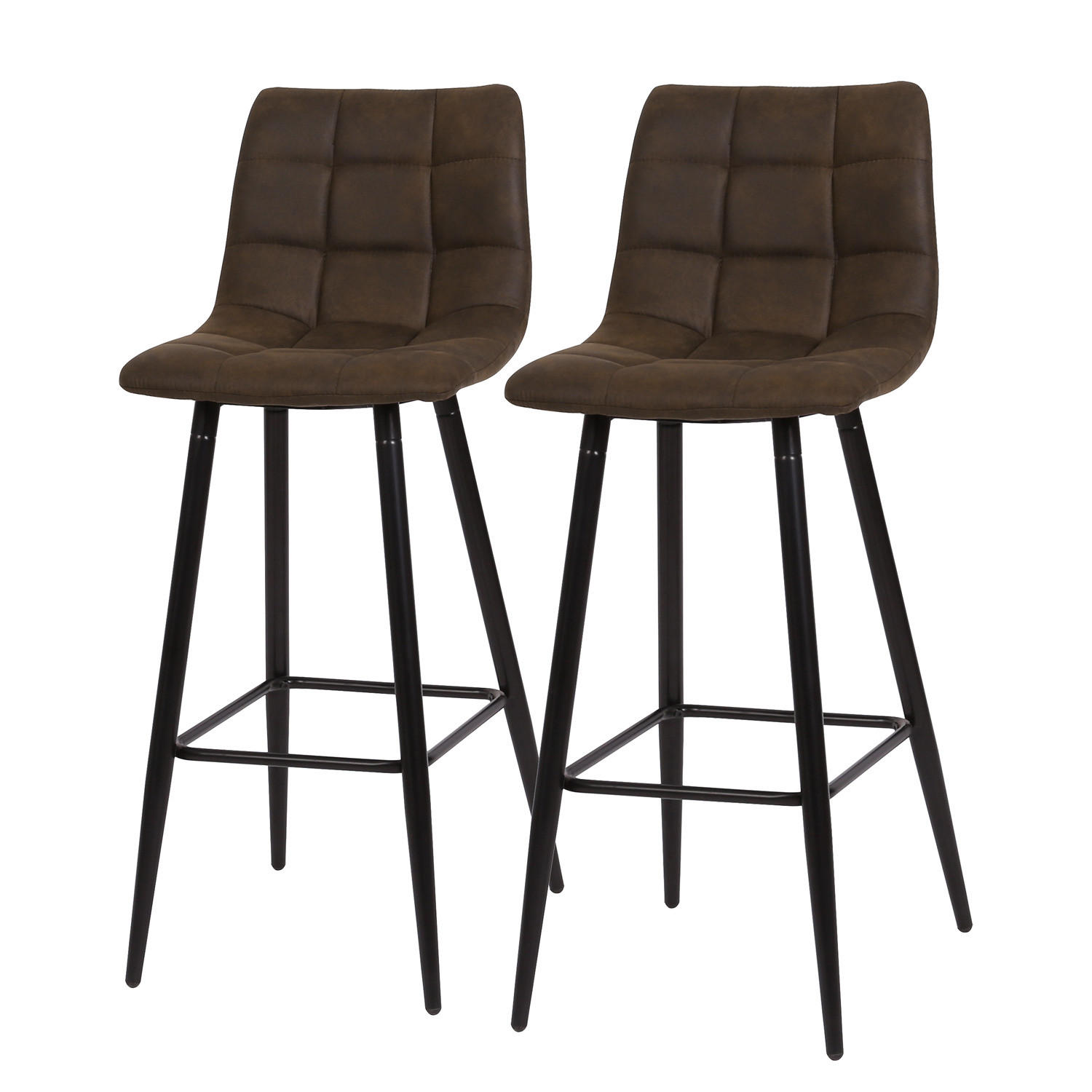 BARSTUHL - 2er-Set - Microfaser / Stahl - Schwarz - Braun, Textil/Metall (43/104/52cm) - home24