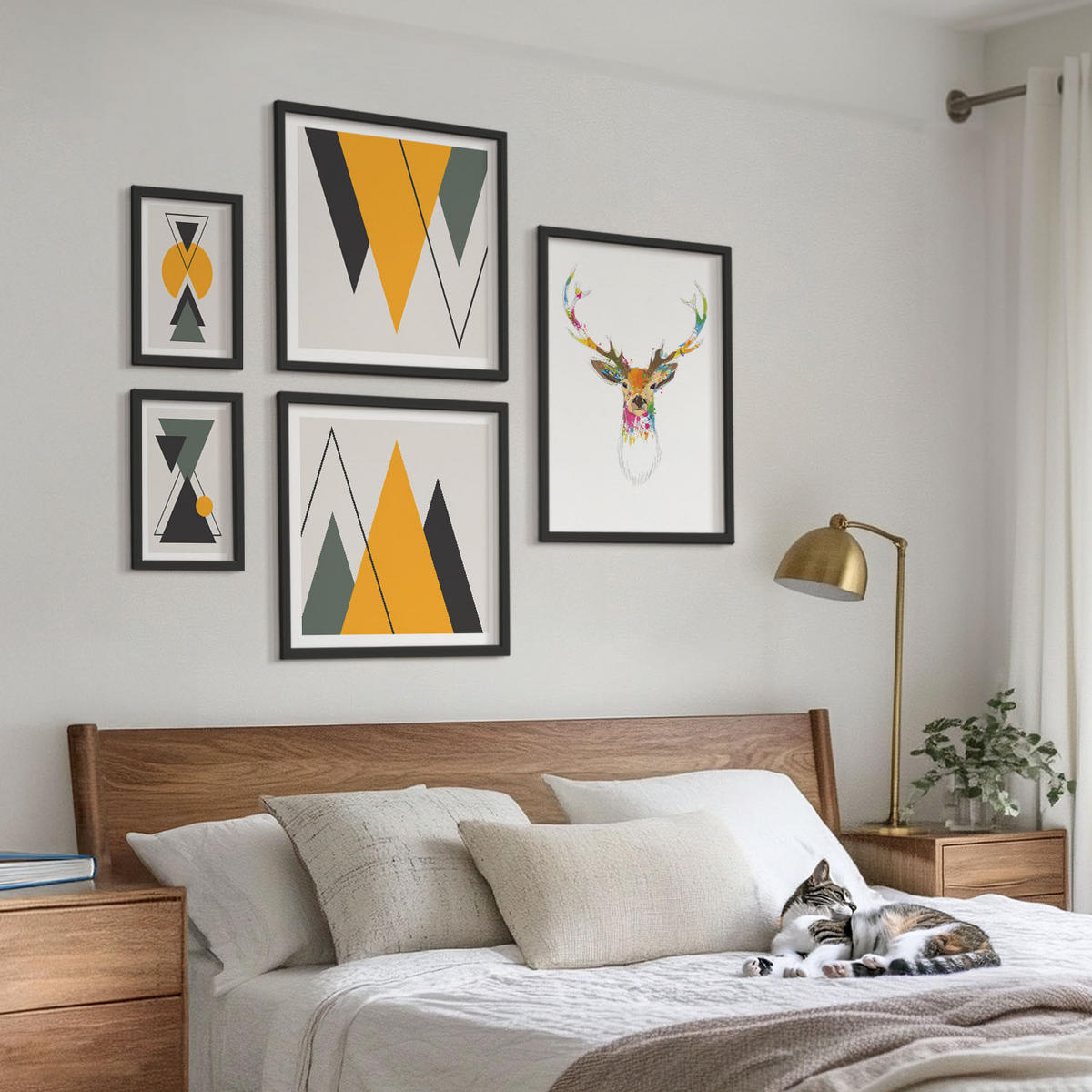 WANDBILDER 5er-Set - 50x50 cm & 20x30 cm & 40x60 cm Schwarzer Rahmen - Italienische Städte (Aquarell) - Schwarz, Kunststoff (40/60cm) - ArtPrintCave