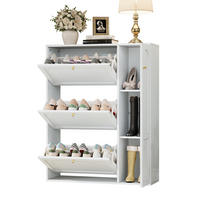 SCHUHSCHRANK aus MDF & Spanplatte 90x25x114cm in Weiß mit 3 Klappen & 1 Tür - Weiß, Holzwerkstoff (90/114/25cm) - Modfu