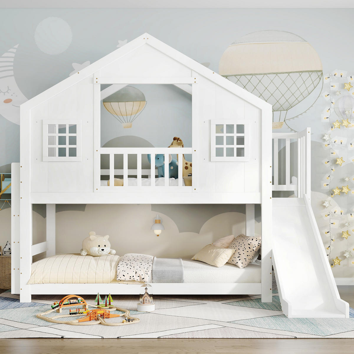 HOCHBETT 90x200 cm Rutsche Hausdesign weiß - Weiß, Holz (90/200cm) - LEBENLANG