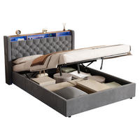 POLSTERBETT 140/200 cm Grau mit Hydraulik, LED und USB - Grau, Textil (140/200cm) - MIVRAY
