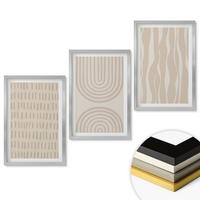 WANDBILDER 3er Set - 40x60 cm Silberner Rahmen - Abstrakte beige Muster - Silberfarben, Kunststoff (40/60cm) - ArtPrintCave