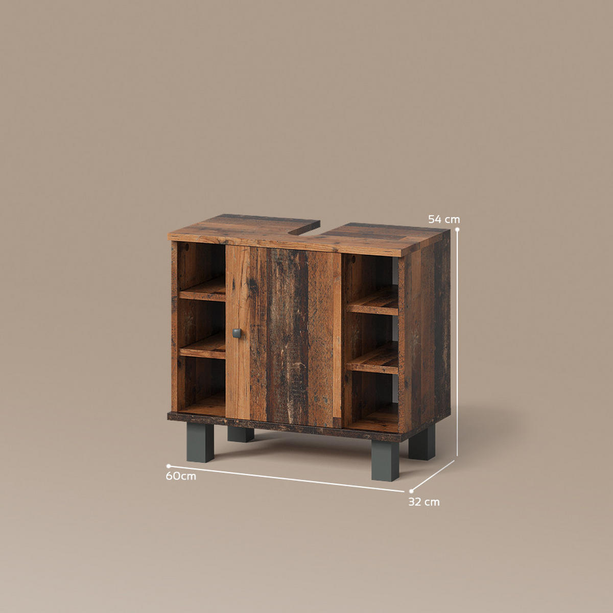 WASCHBECKENUNTERSCHRANK Fucino Antikholz 60 x 54 cm - Alteiche, Holzwerkstoff (60/54/32cm) - Livinity®