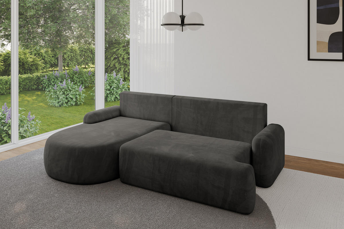 ECKSOFA mit Schlaffunktion und Bettkasten LIRA-L - 264x172x89 Dunkelgrau - Dunkelgrau, Holzwerkstoff/Textil (264/172cm) - ALTDECOR