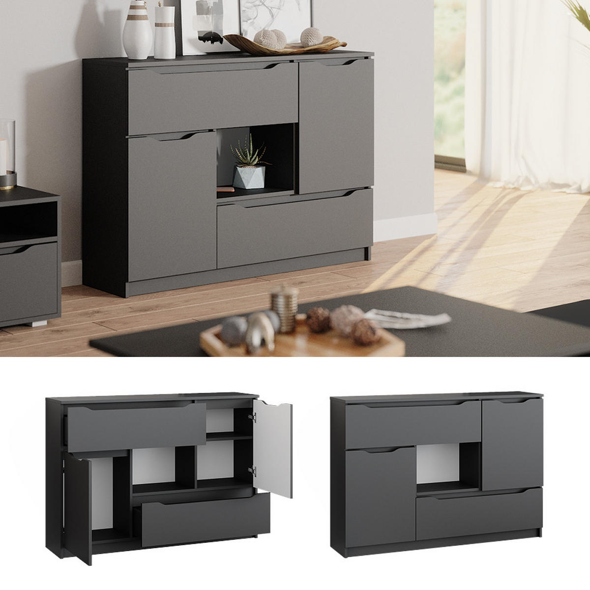 KOMMODE Ruben Anthrazit 120 x 84 cm - Anthrazit, Holzwerkstoff (120/84/30cm) - Vicco